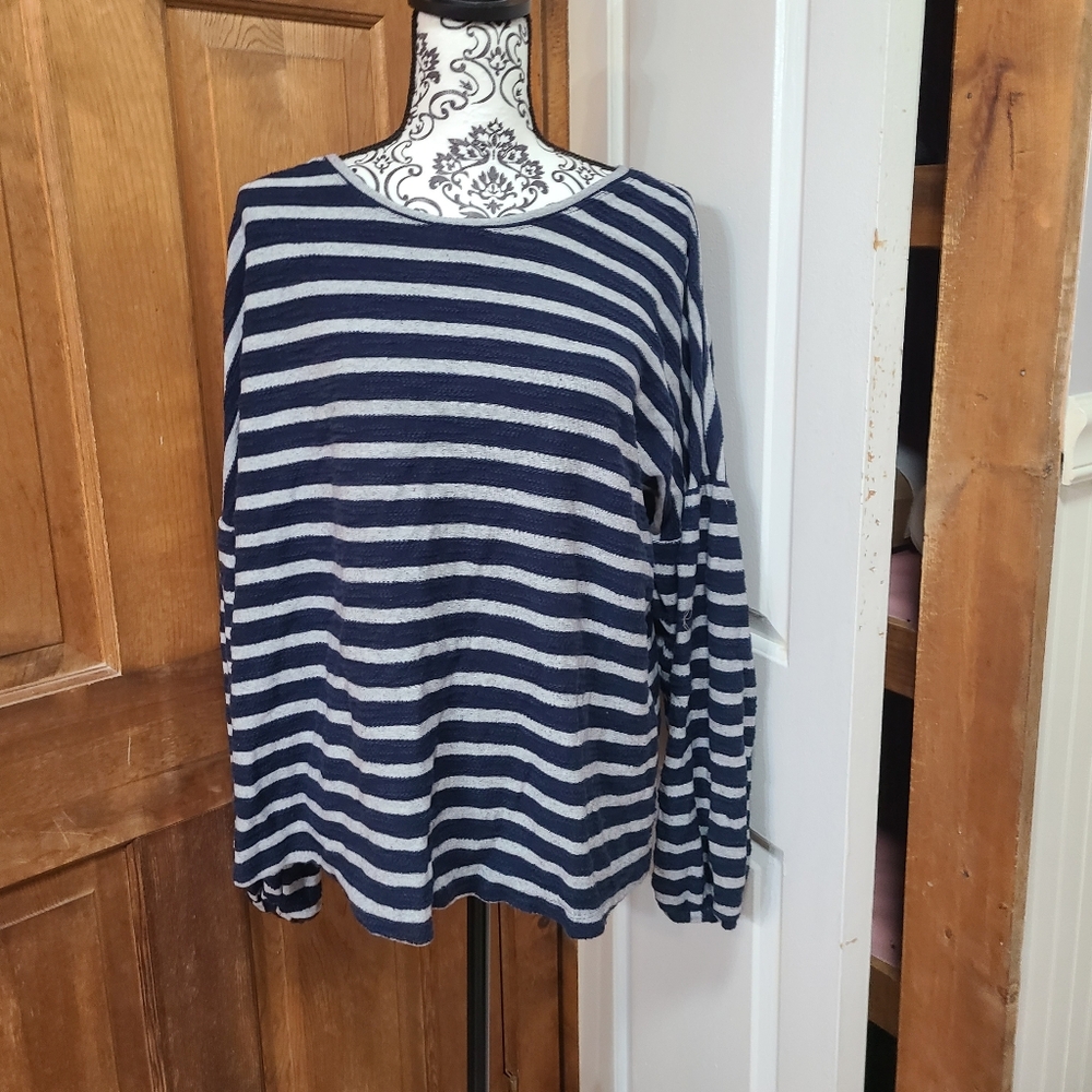 New Directions Navy and White Striped Top